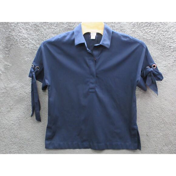 Chico's Womens No-Iron Blue Chic Stretch Bow-and-Grommet Tunic Top Sz 2, 12 US - Picture 1 of 16